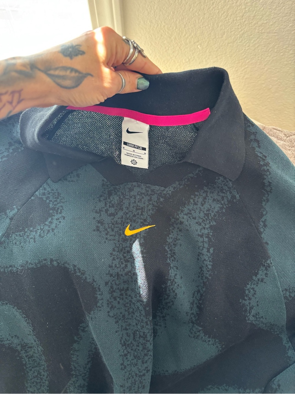 Nike Black & Dark Green Pullover Polo Sweatshirt with Yellow Swoosh - Picture 3 of 3